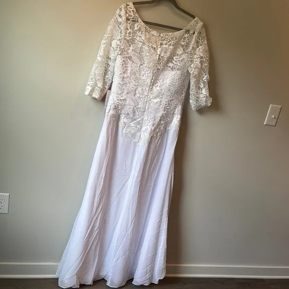 JJs House White Asymmetrical Ruched Wedding Dress - Picture 6 of 8